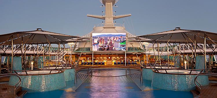 outdoor movie screen, pool deck, pools, rhapsody of the seas