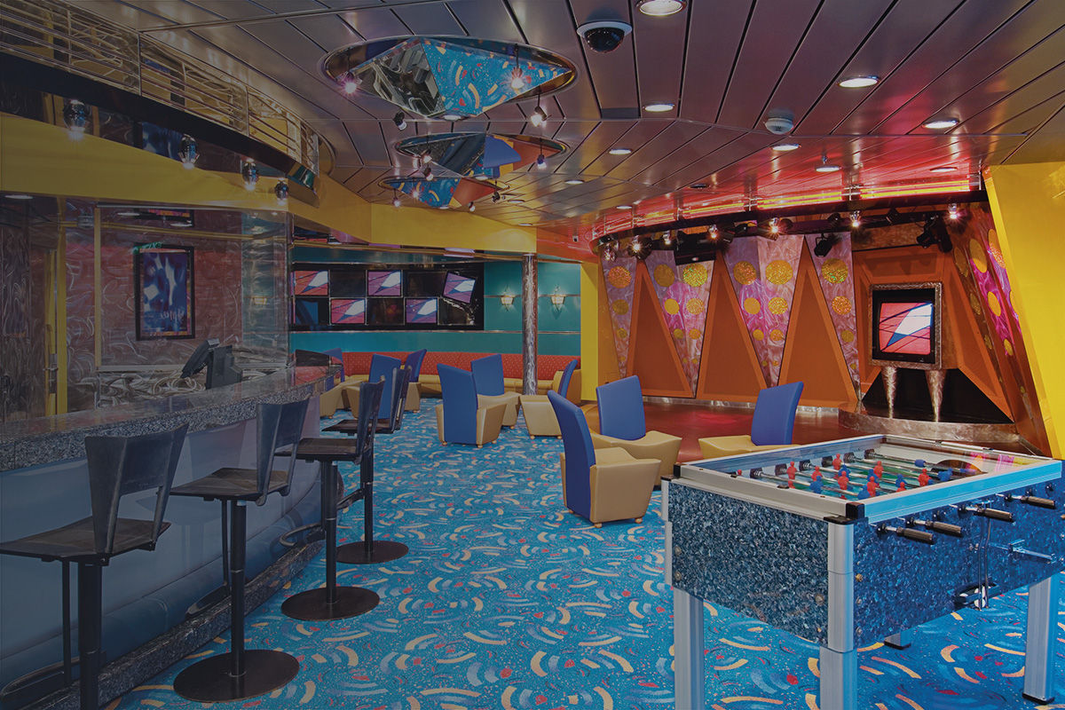 The Living Room is a play area for teens and older children to have fun onboard a Royal Caribbean Cruise.