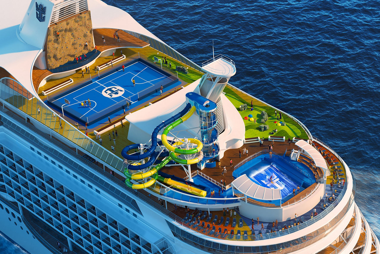 Voyager of the Seas Aerial Sports Court and Rock Climbing Wall Close Up