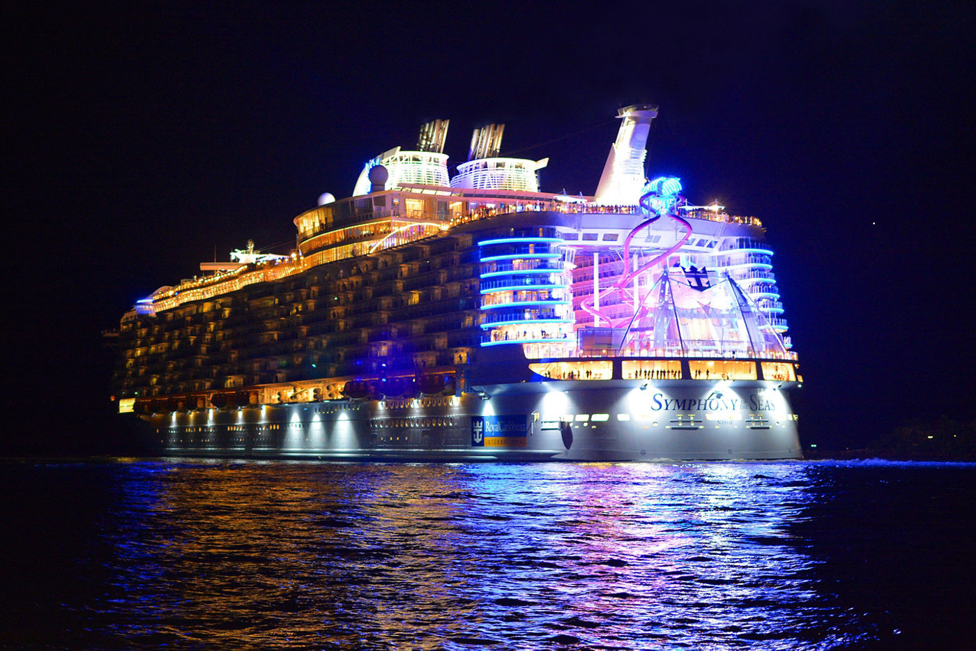 Symphony of the Seas at night