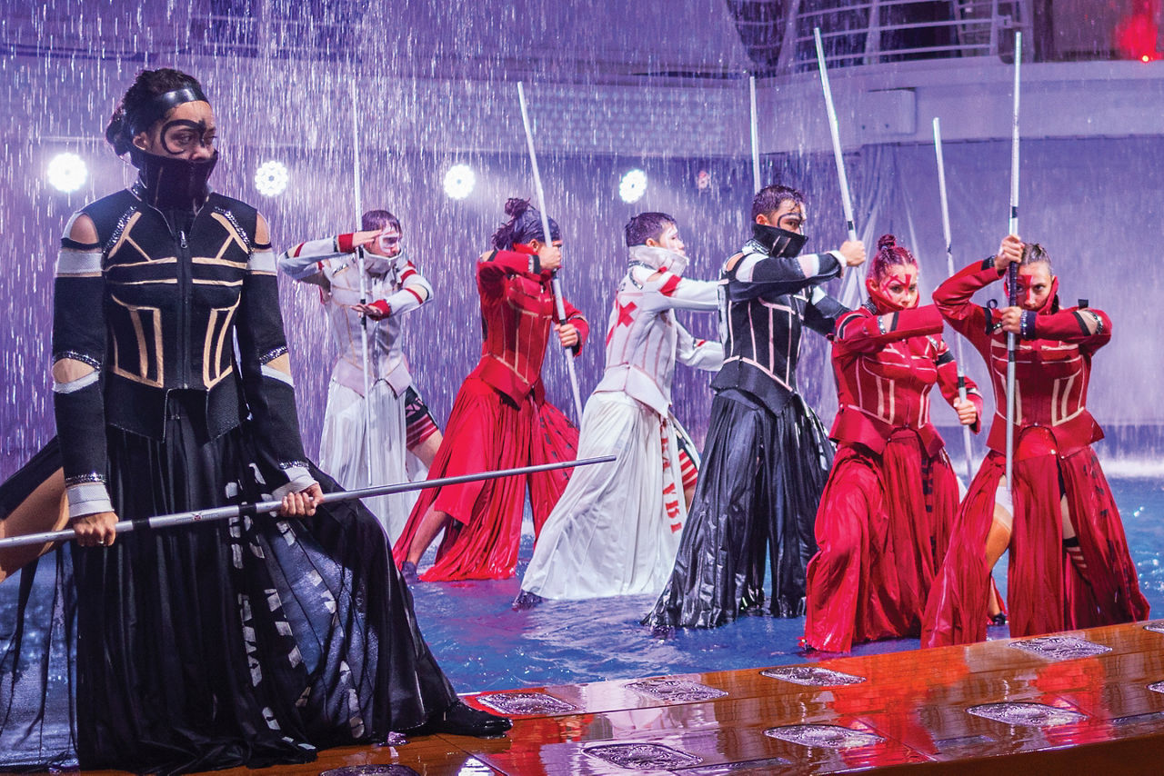 Hiro Performers During an Action Scene in the Aqua Theatre 