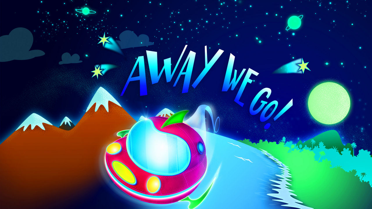 Colorful Fantasy Land depicted in poster for the Away We Go Cruise Show by Royal Caribbean