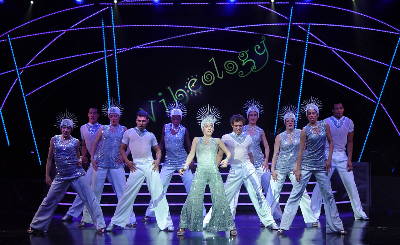 Vibeology Cruise Show, Performers Dressed in White on Stage, Serenade of the Seas,