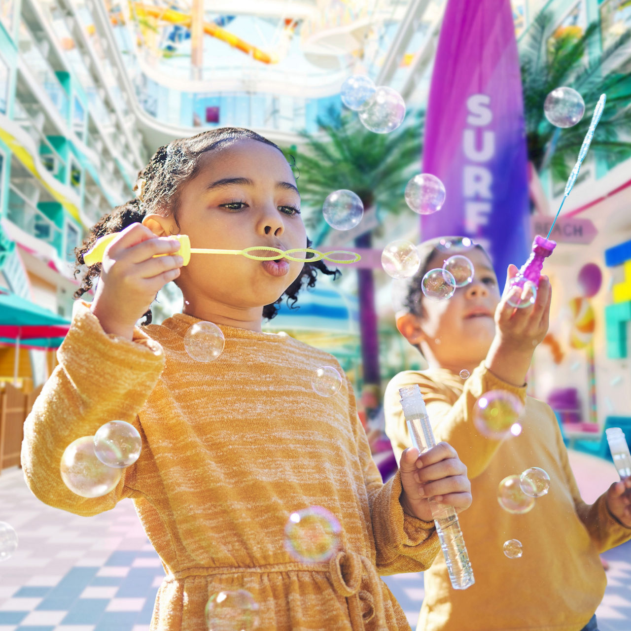 Kids blowing bubbles, Quack Bash