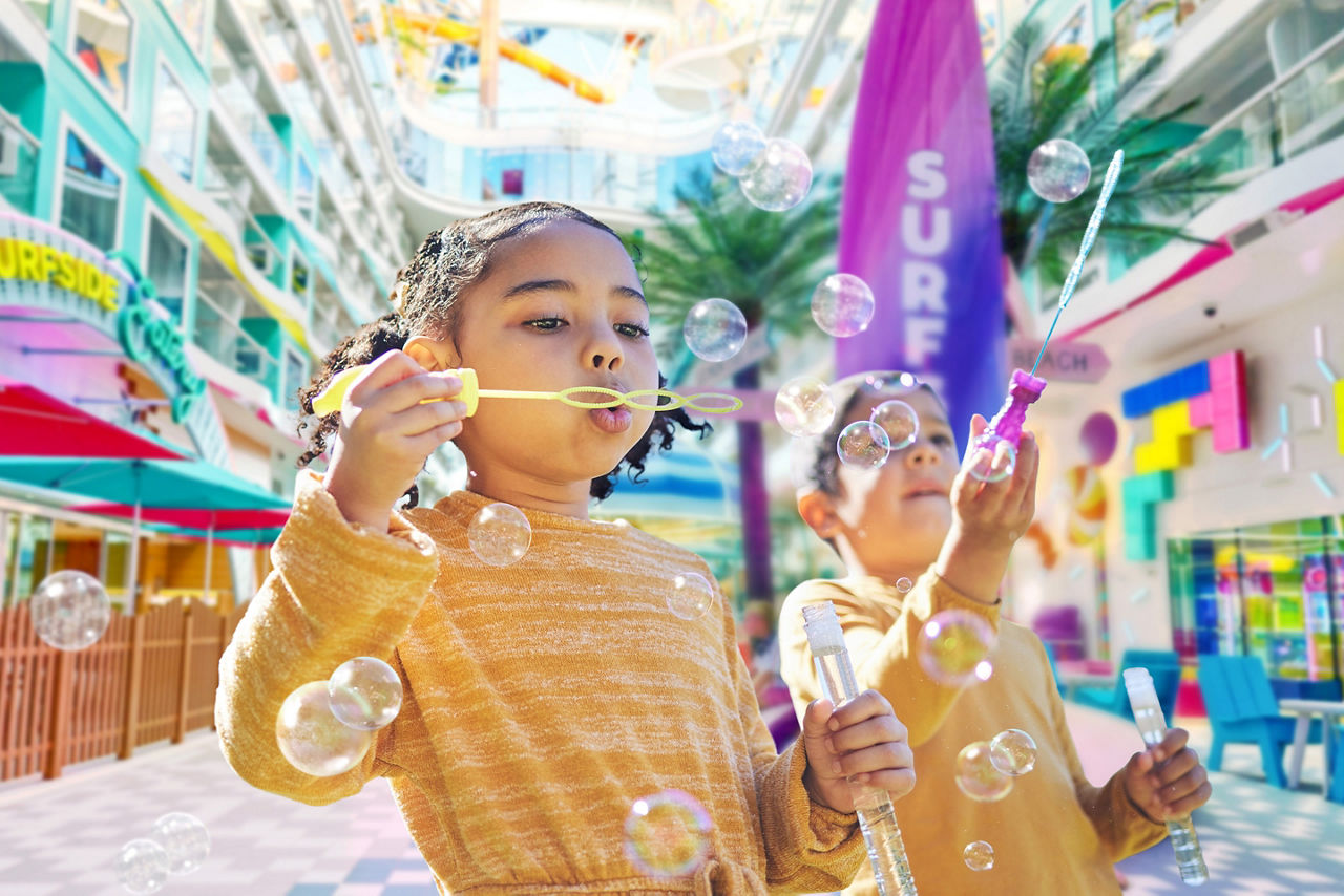 Kids blowing bubbles, Quack Bash