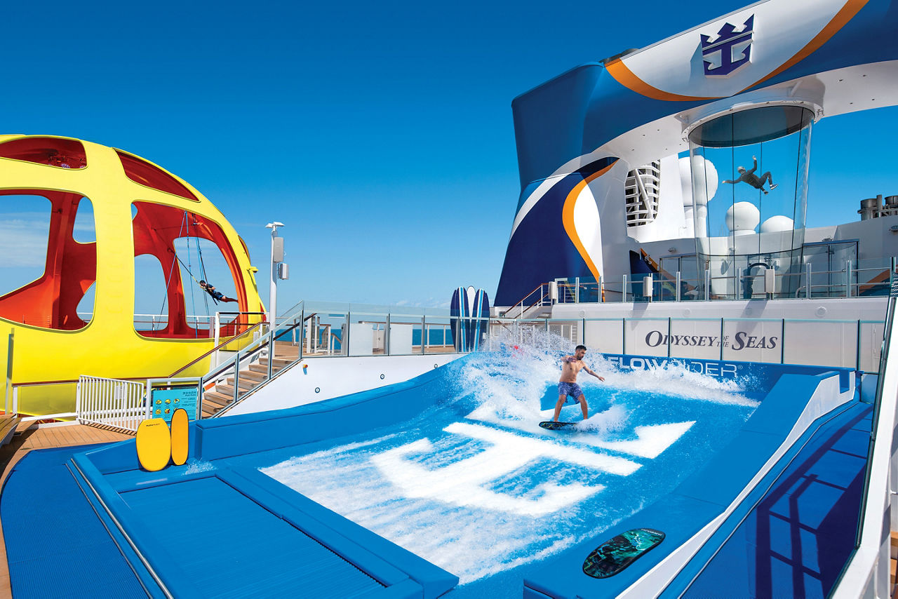Man Surfing on Flowrider with Skypad on Odyssey of the Seas