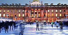 Night View of Somerset House ice rink in Strand, London
