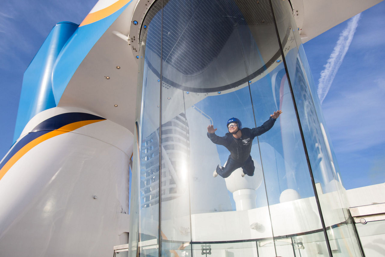iFly instructor on Anthem in the Skydiving Tunnel, wind tunnel, skydive, skydiver, skydiving simulator, iFly by Ripcord, instructor in the Anthem ifly