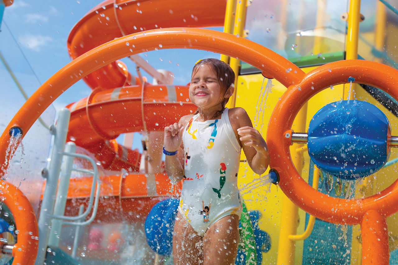 Oasis of the Seas Splashaway Bay Girl Drenched with Water Bucket