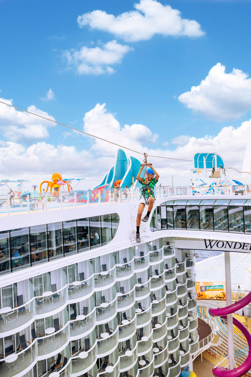 Wonder of the Seas Boy on the  Zip line 
