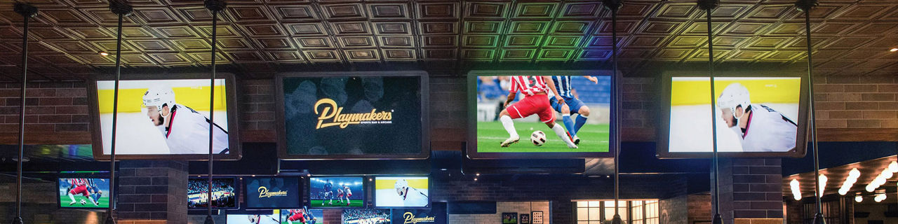 Playmakers Sports Bar and Arcade, interior,  Pool Tables, Games, Night Life, tv screens, 