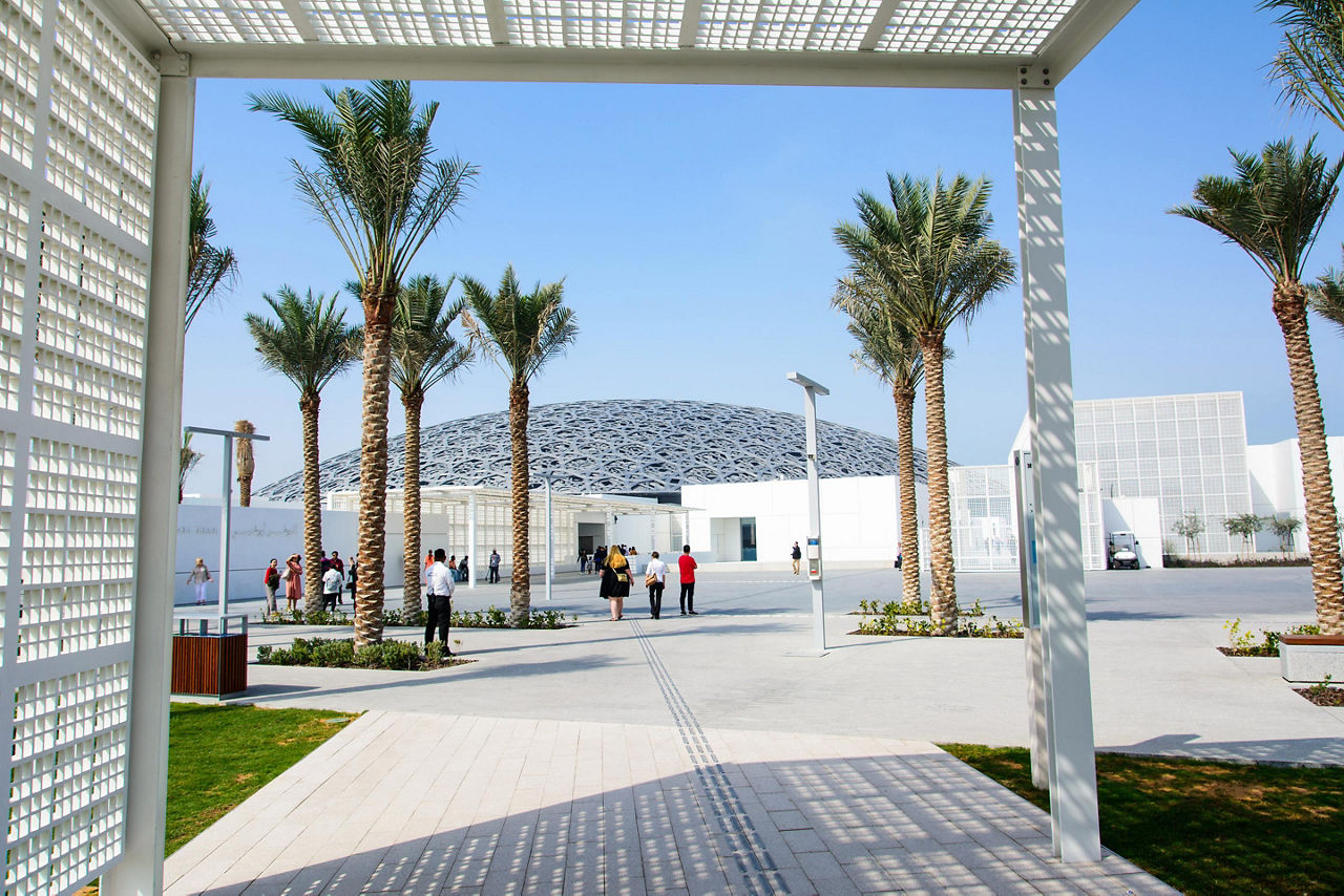 The modern museum called the Abu Dhabi Louvre in Saadiyat Island