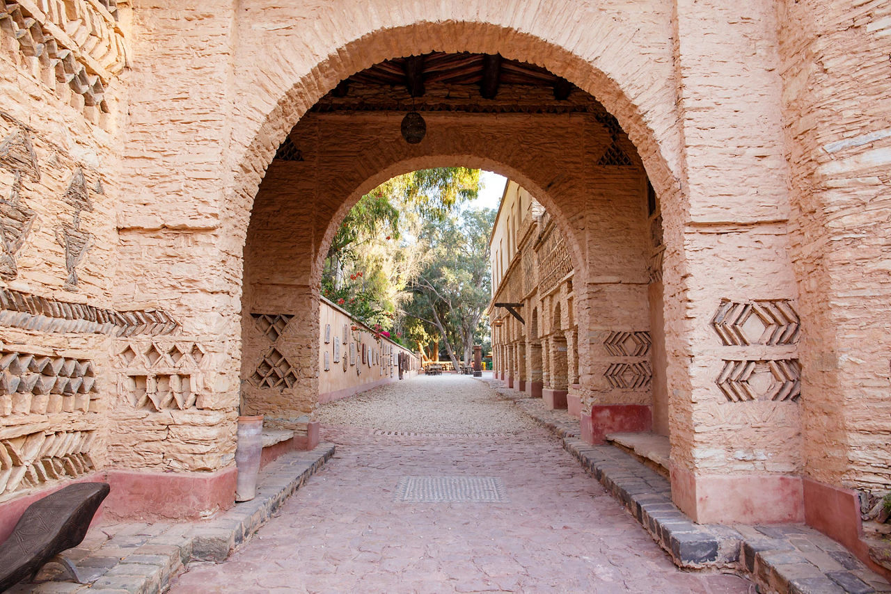 An arch in Agadir, Morocco that displays traditional architectural details