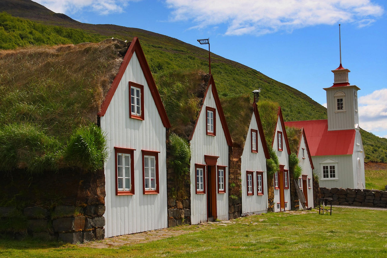 Buildings at the Laufas Rectory Farm Museum in Akureyri, Iceland
