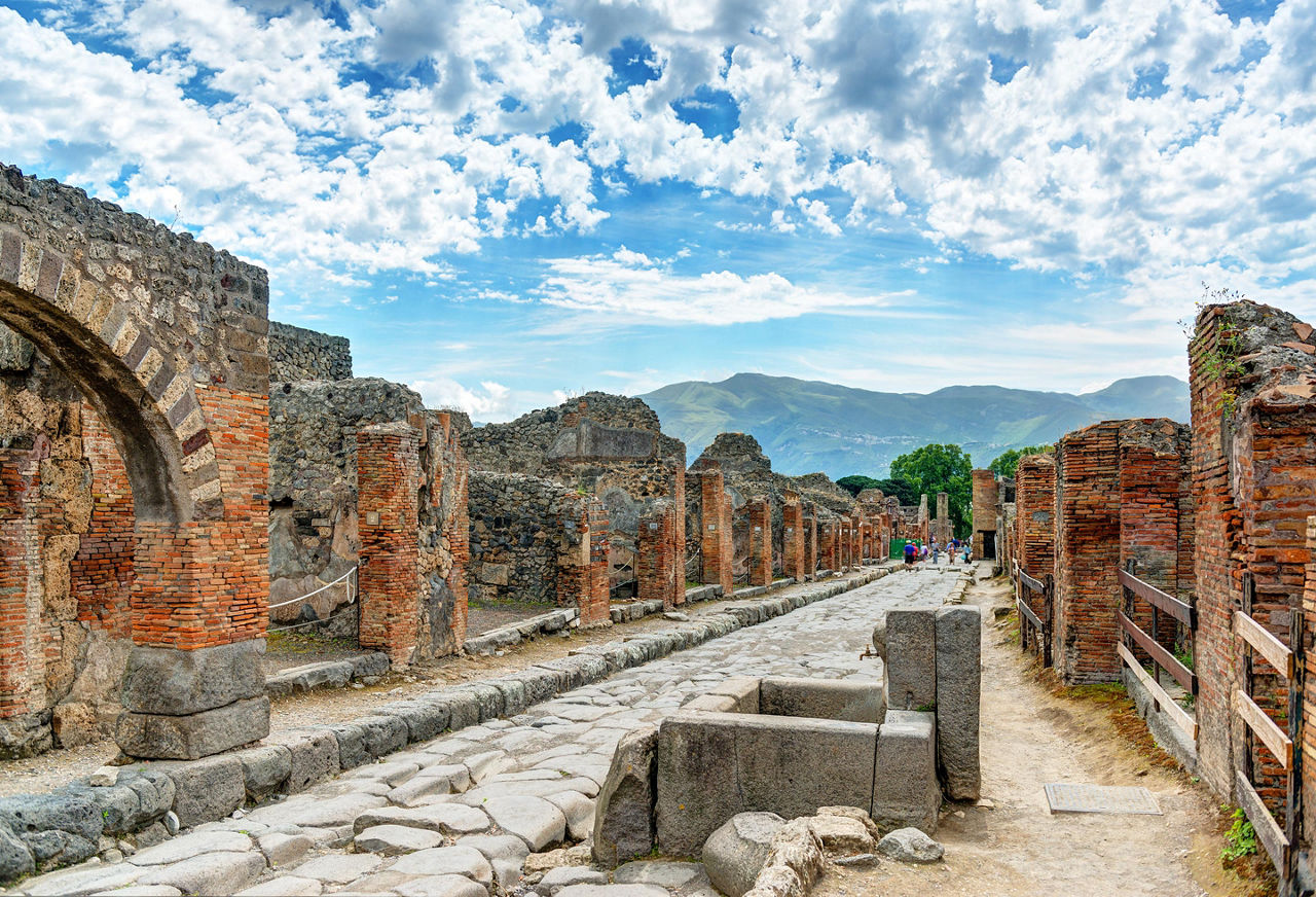 Amalfi Coast (Salerno), Italy Ruins Along Stone Road in Pompeii
