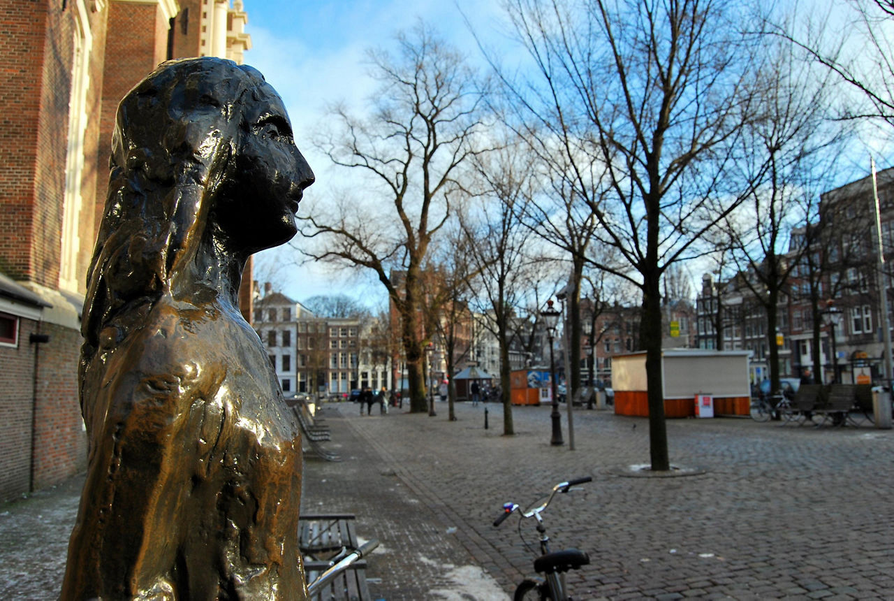 A statue of Anne Frank in Amsterdam, Netherlands