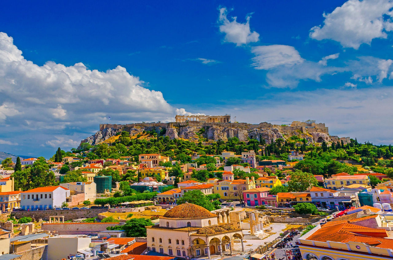 Athens (Piraeus), Greece, View of city and Acropolis