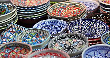 Colorful dishes in a market in Bahrain