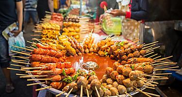 Fried food with sticks, Thai style food, Thailand street foodl, Bangkok