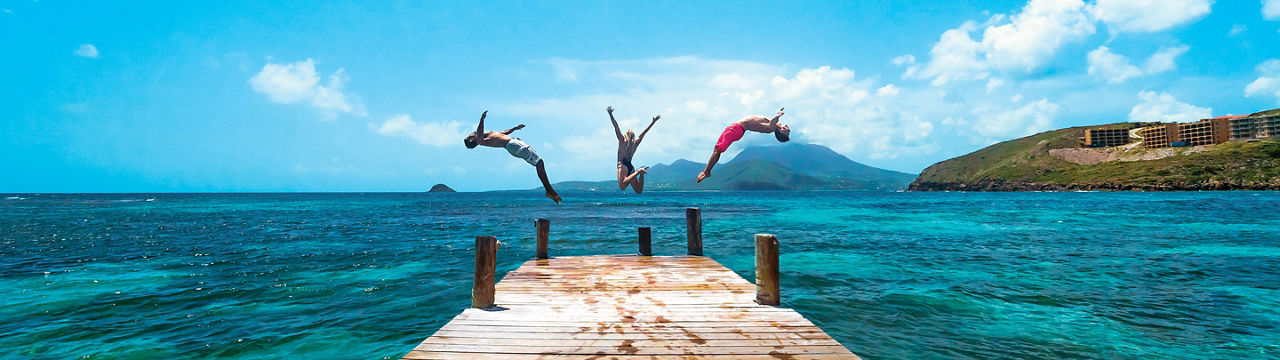 St. Kitts Spring break Friends Jumping Bridge Ocean