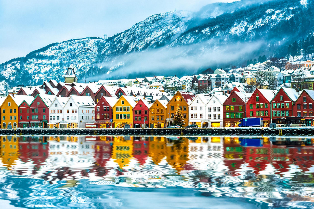 Bergen, Norway Waterfront homes during winter