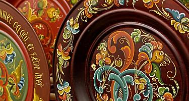 Traditional rosemaling plates in Bergen, Norway