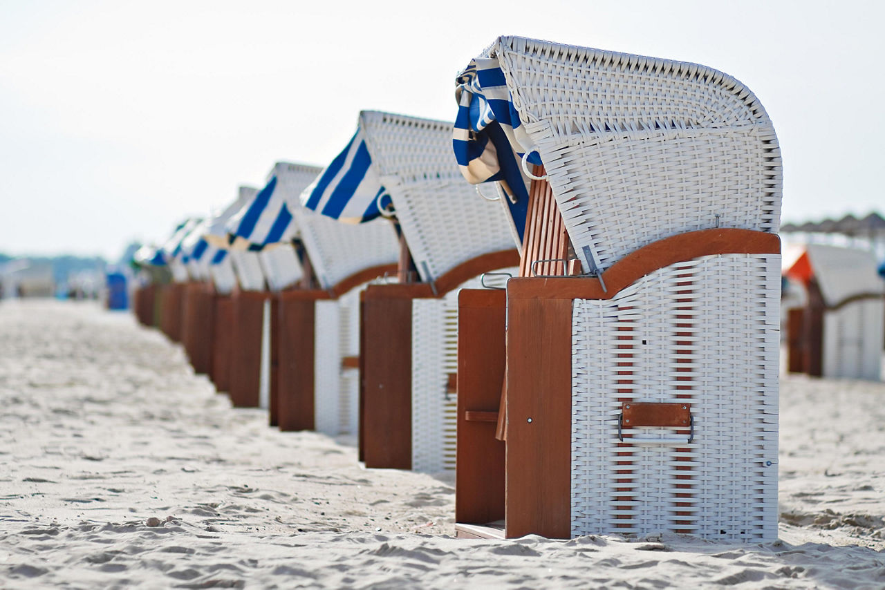 Beach chairs on a beach in Warnemunde, Germany