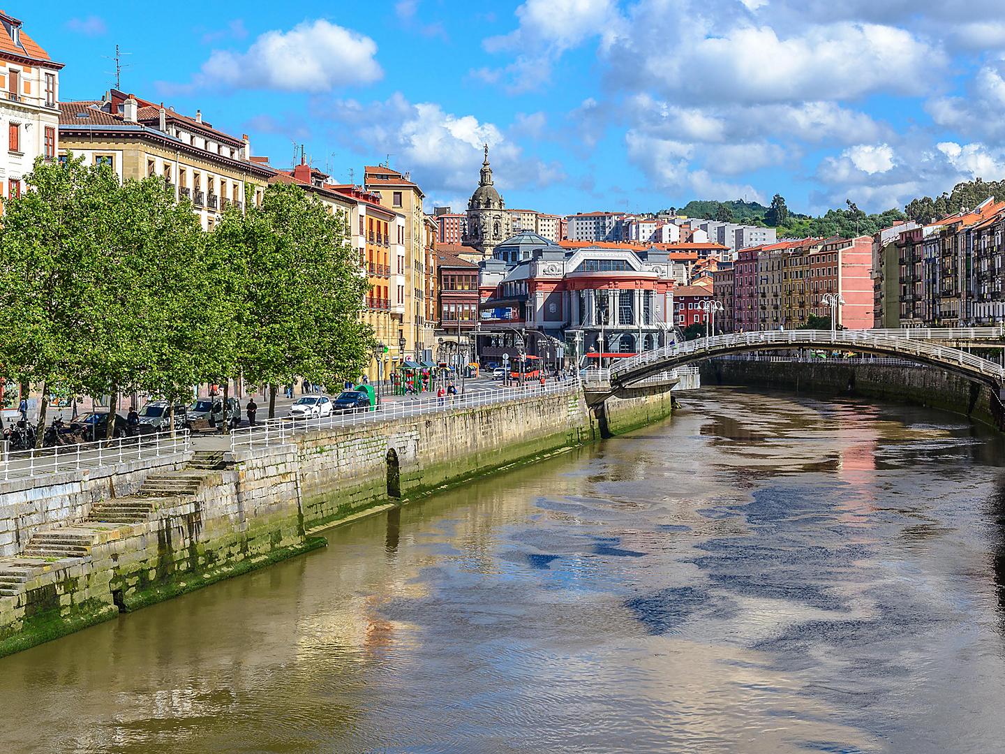 River Running Through City, Bilbao, Spain
