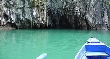 On a kayak about to enter an underwater cave in Boracay, Phillippines