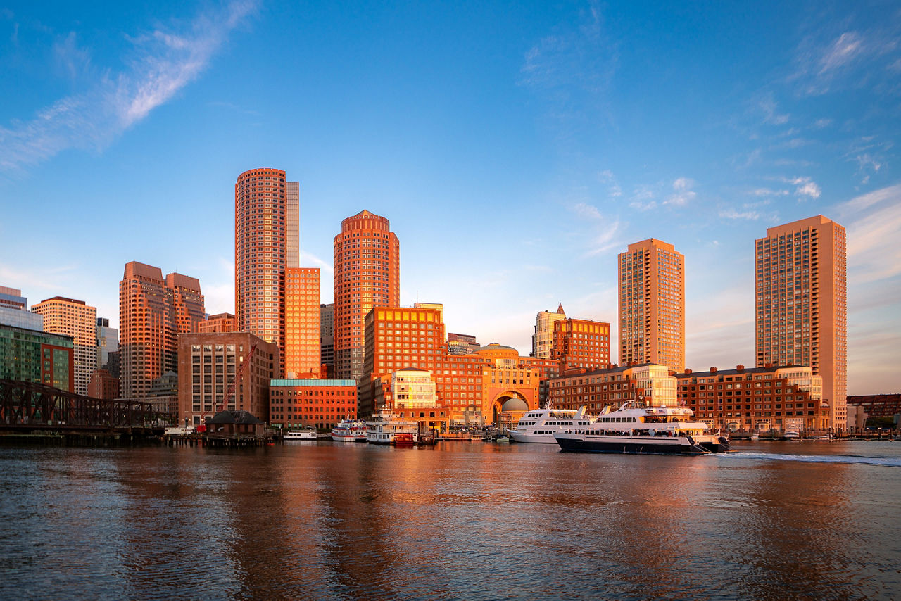 Boston harbor morning sunrise Massachusetts
