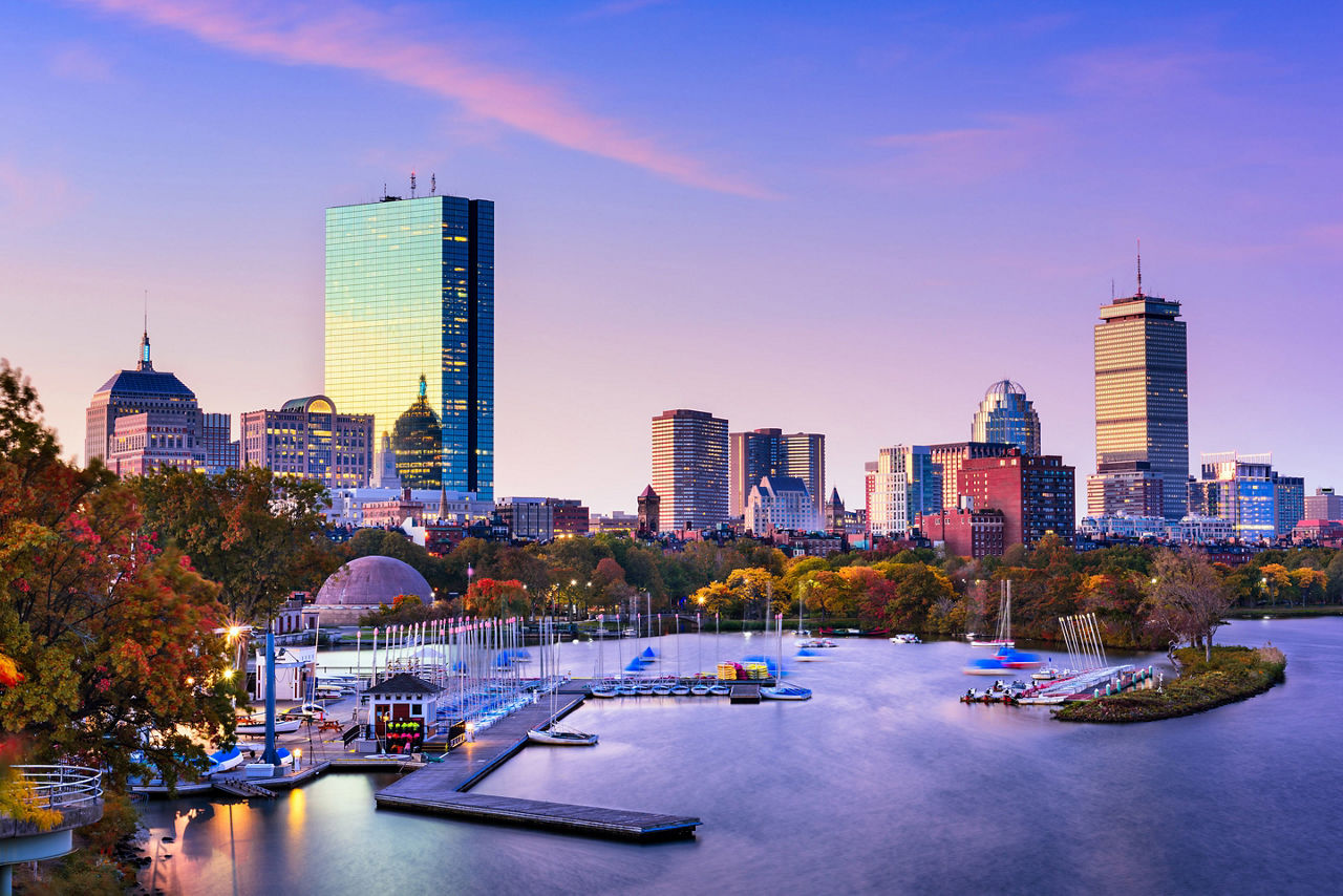 Skyline of Dock during Sunset, Boston, Massachusetts