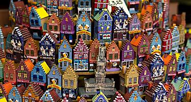 Various miniature traditional home souvenirs in Bruges, Belgium