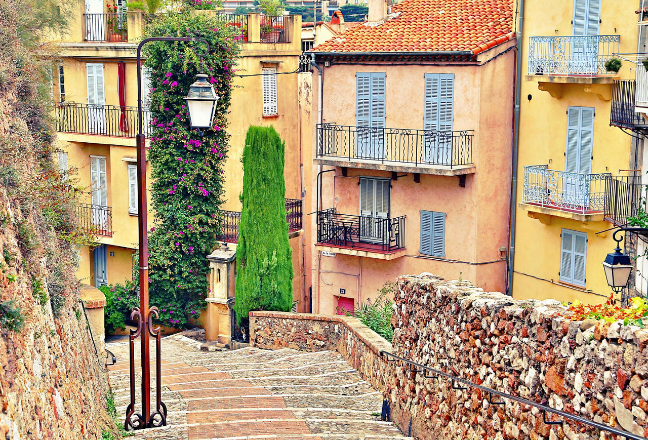 Homes Lining A Staircase, Cannes, France 