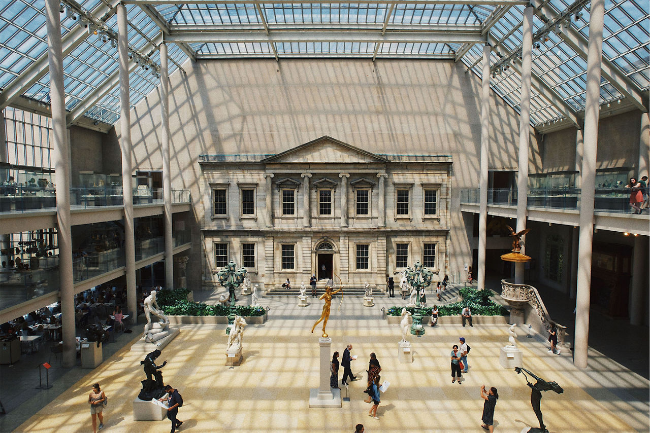 Inside court of Metropolitan Museum of Art in New York, Cape Liberty, New Jersey