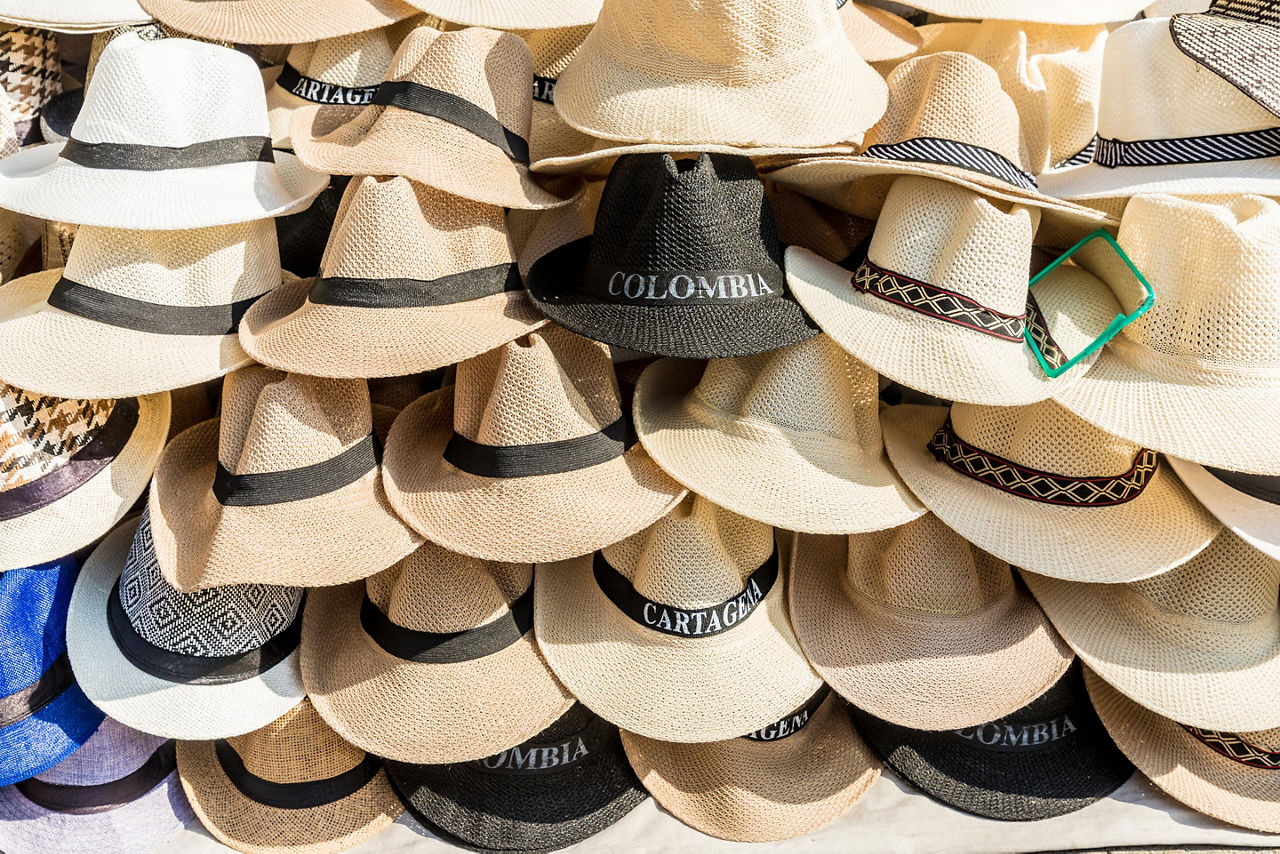 Traditional hats for sale in Cartagena, Colombia