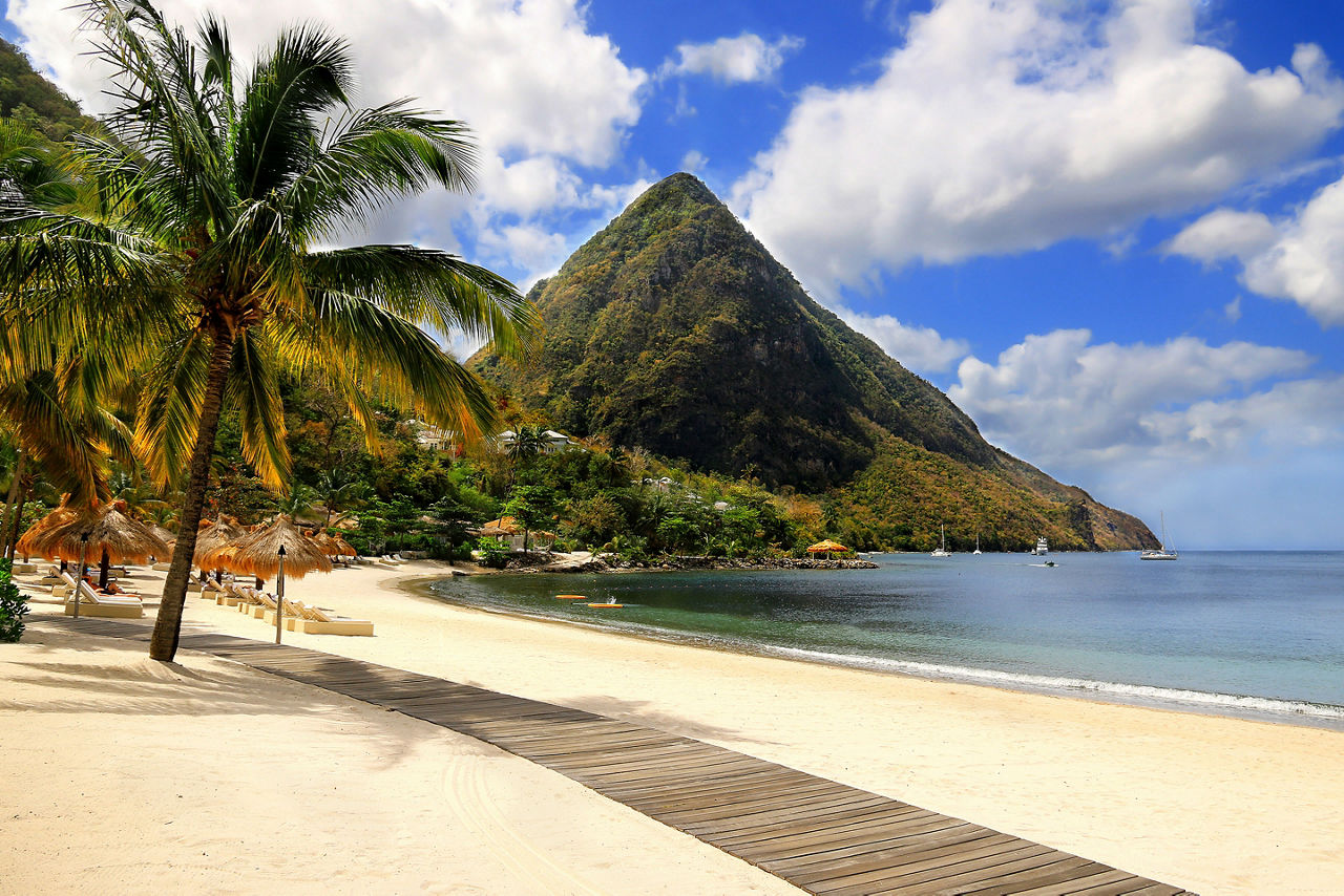 View of Where the Mountains Meet the Sea in St. Lucia. The Caribbean