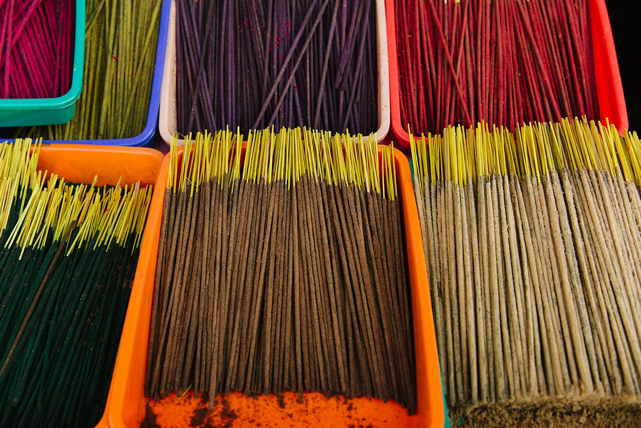 Colorful incense sticks found in the markets of Cochin, India