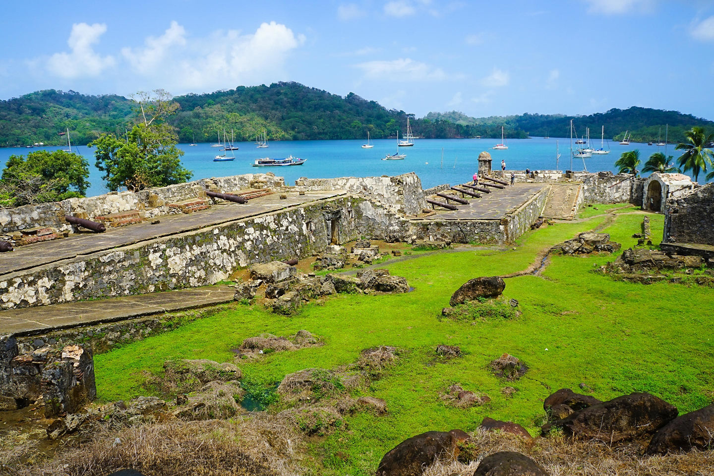 Stone fortifications overlook Panama’s coastline and surrounding jungle. - Colón, Panama