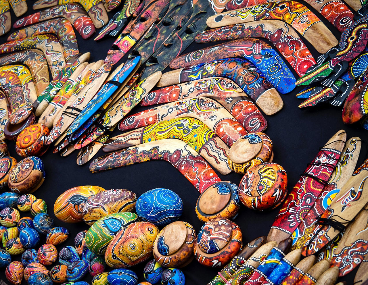 An assortment of different boomerang souvenirs in Australia