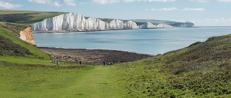 View of the white cliffs of Dover at the Seven Sisters National Park