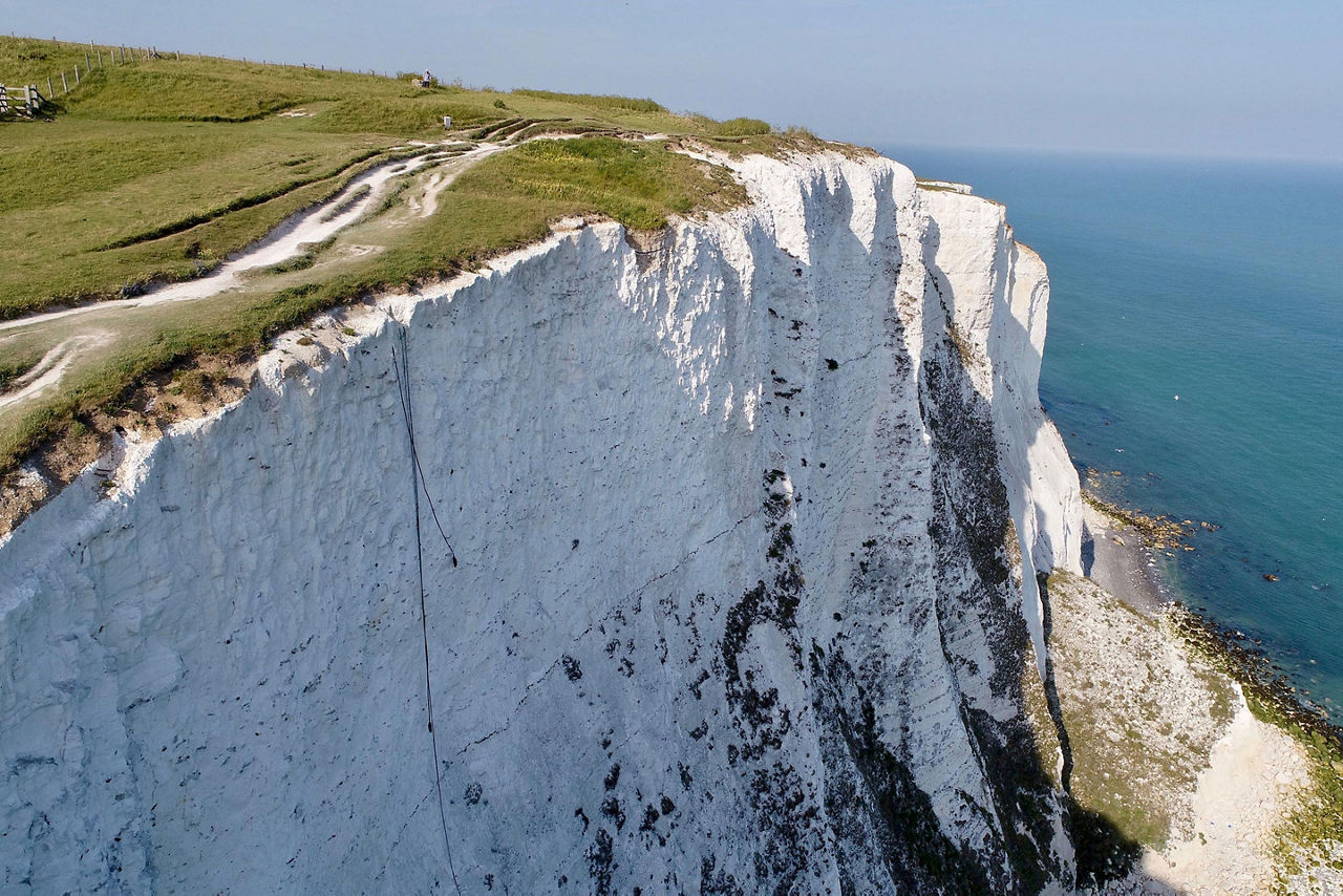 Aerial view of the white cliffs of Dover, England