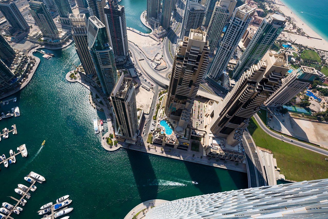 dubai united arab emirates skyscrapers aerial view