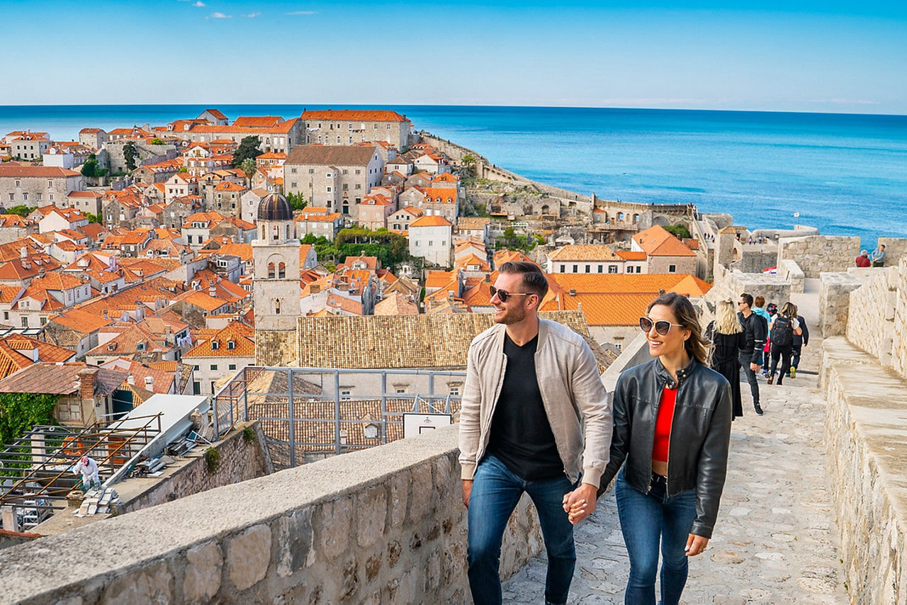 Croatia Dubrovnik City View Couple on a Historic Walk 