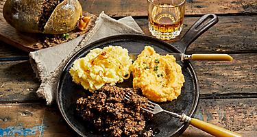 A plate of haggis, neeps and tatties in Scotland