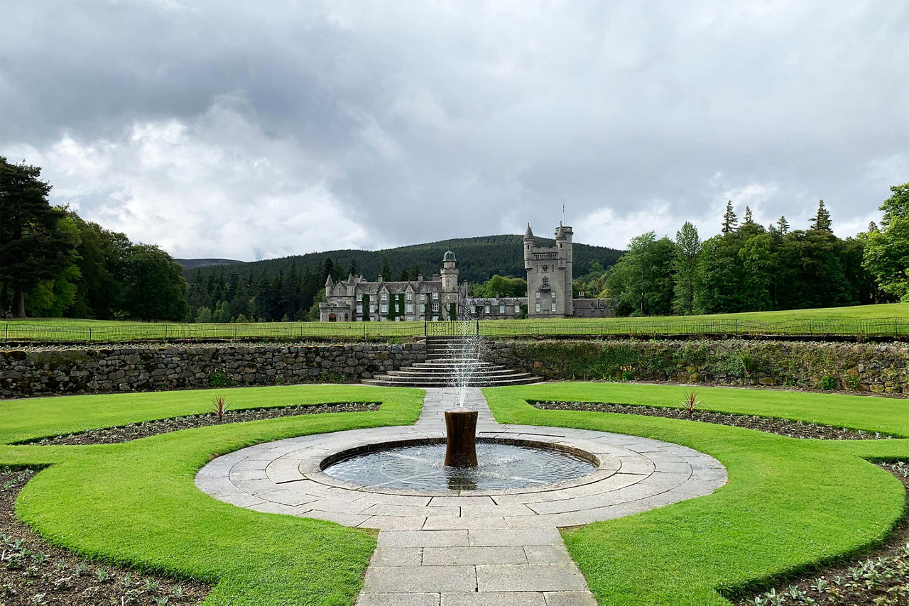 Balmoral's garden and fountain welcome visitors to the castle.nting
