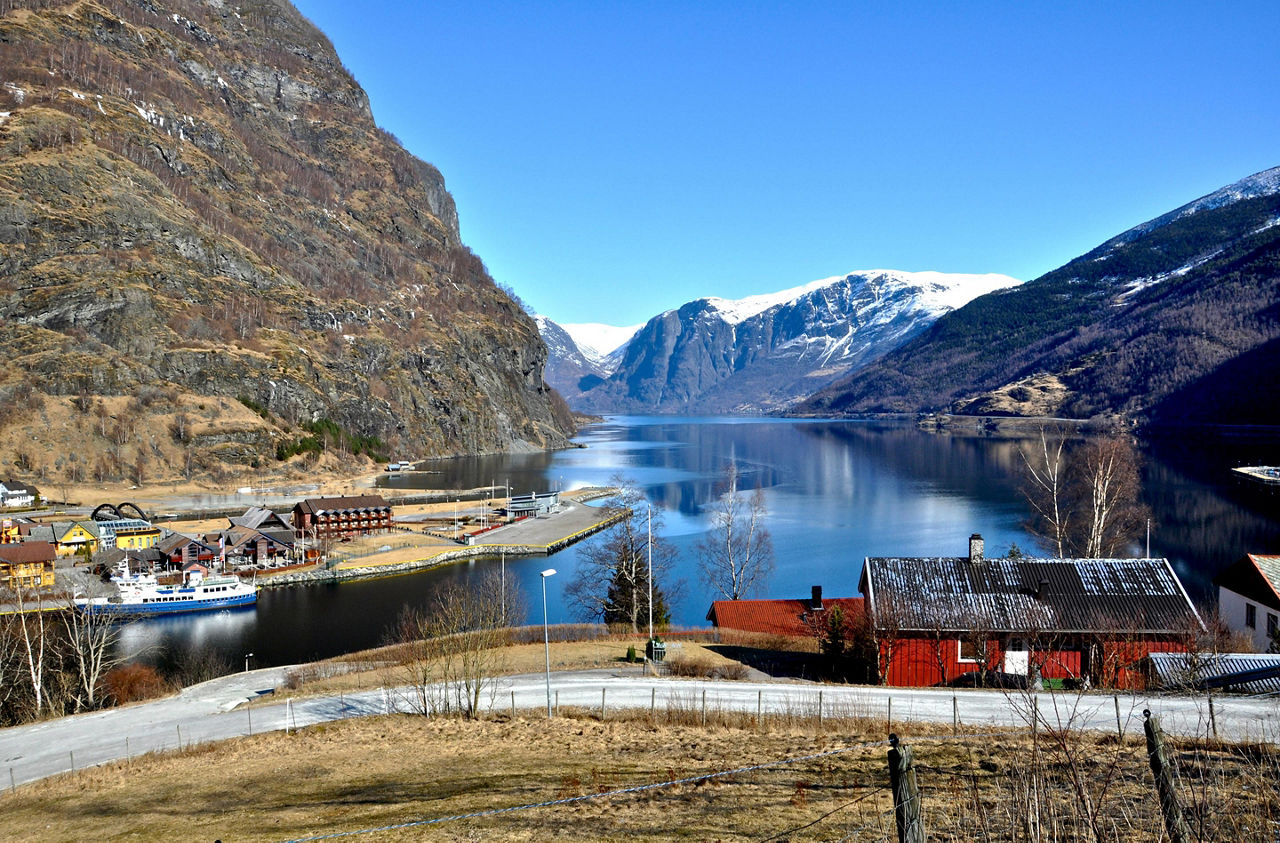 View of a Dock and a Fjord, Flam, Norway