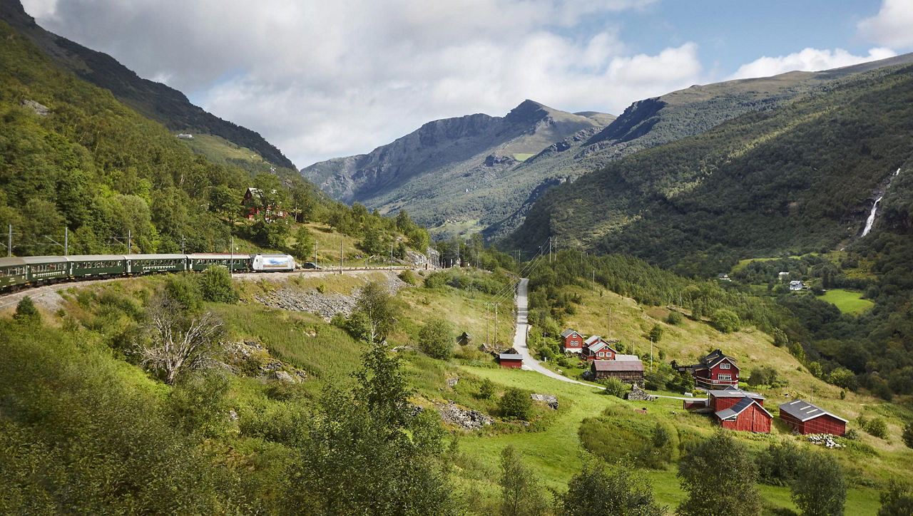 Flam, Norway Train Traveling Through Countryside