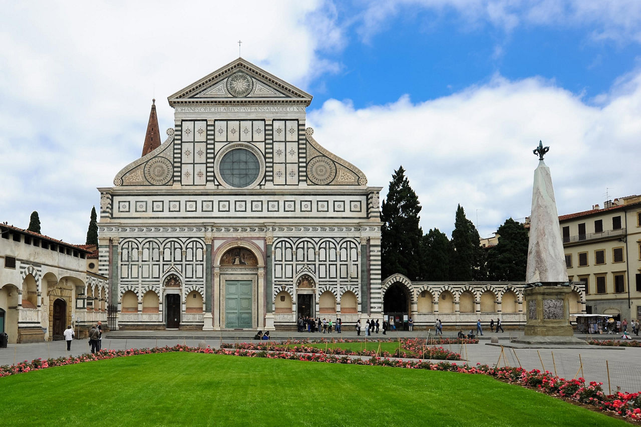 Frontal view of the Basilica of Santa Maria Novella in Florence, Italy