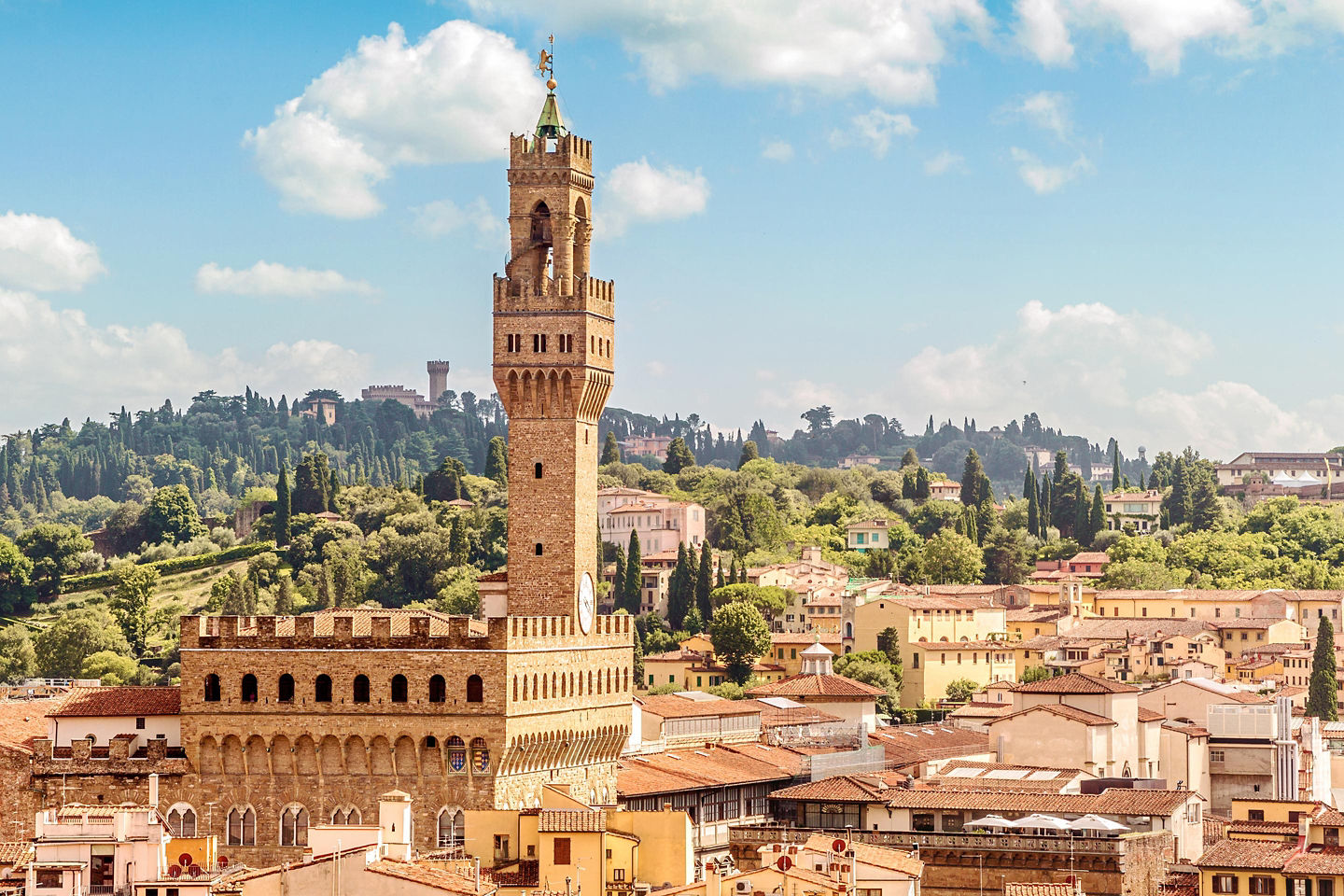 The Palazzo Vecchio, Florence’s historic town hall, anchors Piazza della Signoria with art, history, and sweeping views. - Florence, Italy