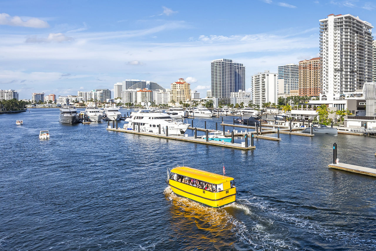 Fort Lauderdale skyline at Las Olas Marina with boats yachts Florida vacation
